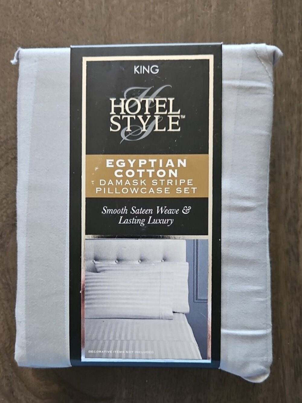 Egyptian Cotton 600 Thread  Count Damask Stripe Pillowcase Set, Grey, King